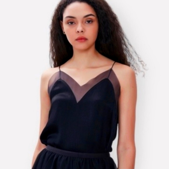 Black Sheer Ballerina Neckline Camisole - Picture 1 of 7